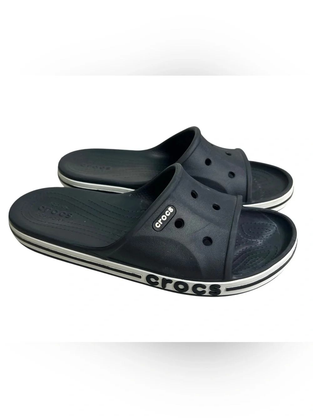 Crocs Men’s Bayaband Slide Sandals Size US 12 Black / White, 205392-066 NWT